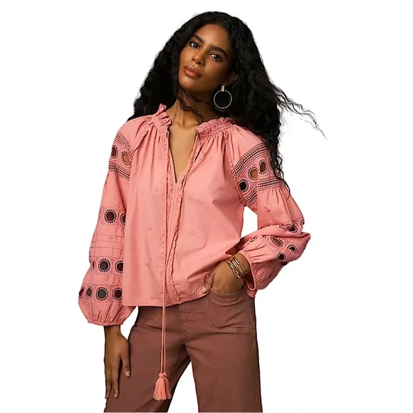 Anthropology Forever That Girl Long-Sleeve V-Neck Peasant Blouse runs large - Picture 2 of 6